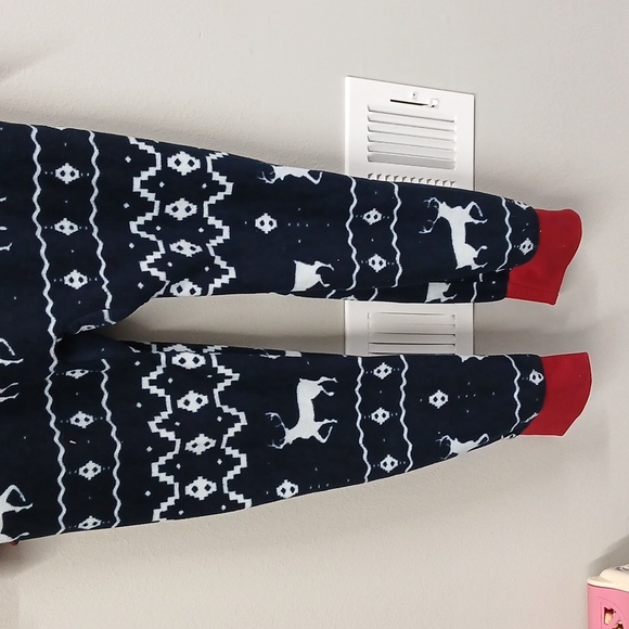 TIPSY ELVES Blue Reindeer Fleece Hooded One Piece Jumpsuit Pajamas Men's Small - Picture 8 of 9